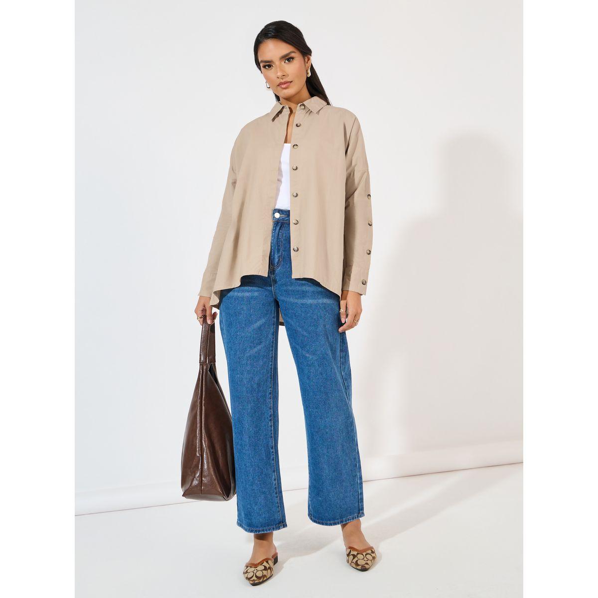 Styli Elevate Oversized Longline Poplin Shirt with Button Accent-women-clothing-shirtsandblouses-shirts-image-3