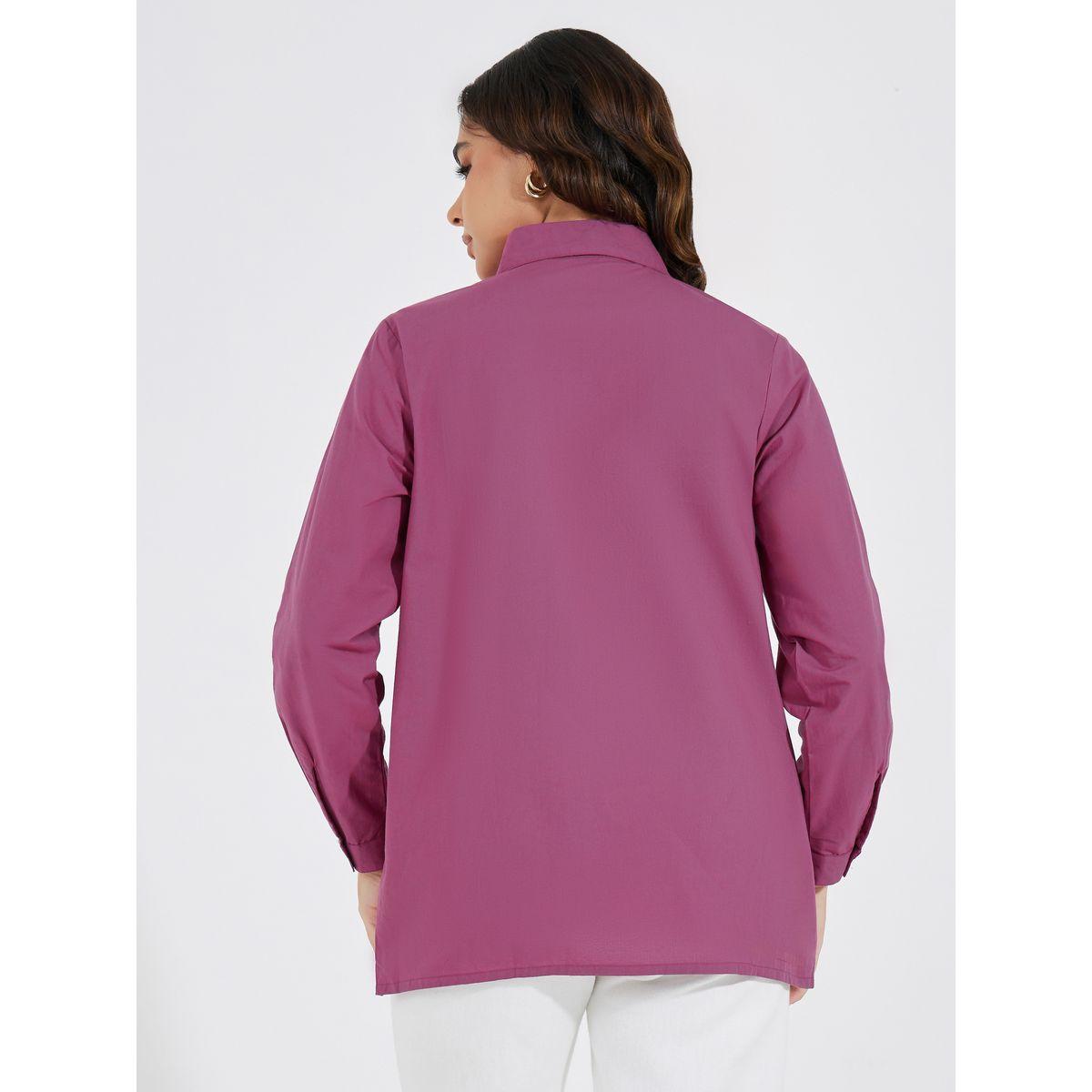 Styli Elevate High-Low Hem Poplin Shirt with Button Placket-women-clothing-shirtsandblouses-shirts-image-4