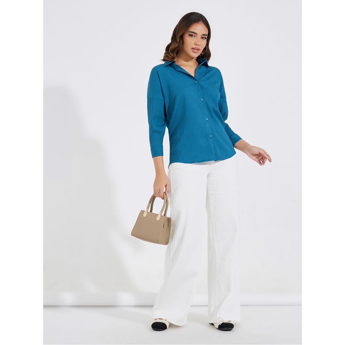 Styli Elevate Textured Longline Shirt with Back Button Placket-women-clothing-shirtsandblouses-shirts-image-2