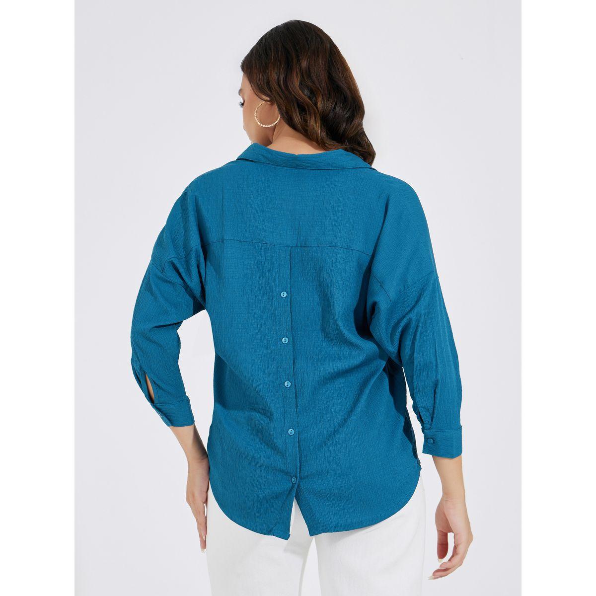 Styli Elevate Textured Longline Shirt with Back Button Placket-women-clothing-shirtsandblouses-shirts-image-4
