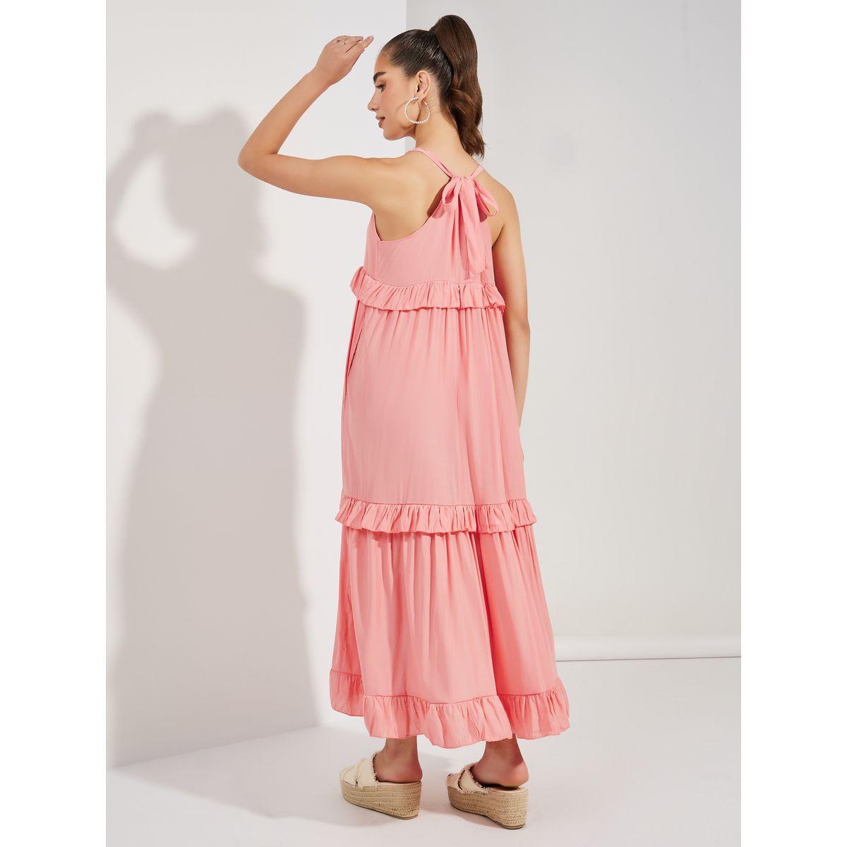 فستان طويل سادة بياقة هولتر مع كشكش-women-clothing-dresses-image-4