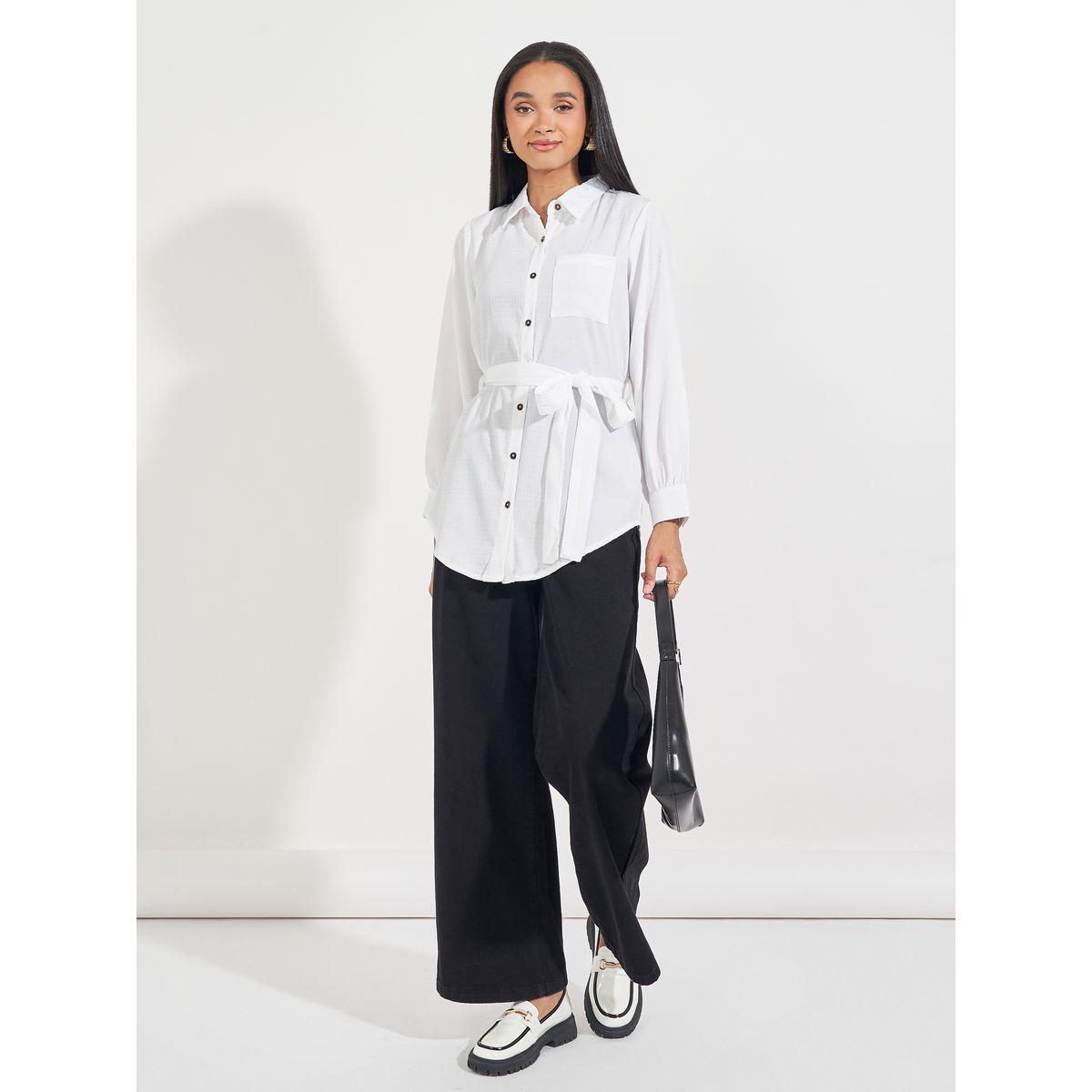 Styli Elevate Regular Fit Longline Shirt with Tie Belt-women-clothing-shirtsandblouses-shirts-image-2