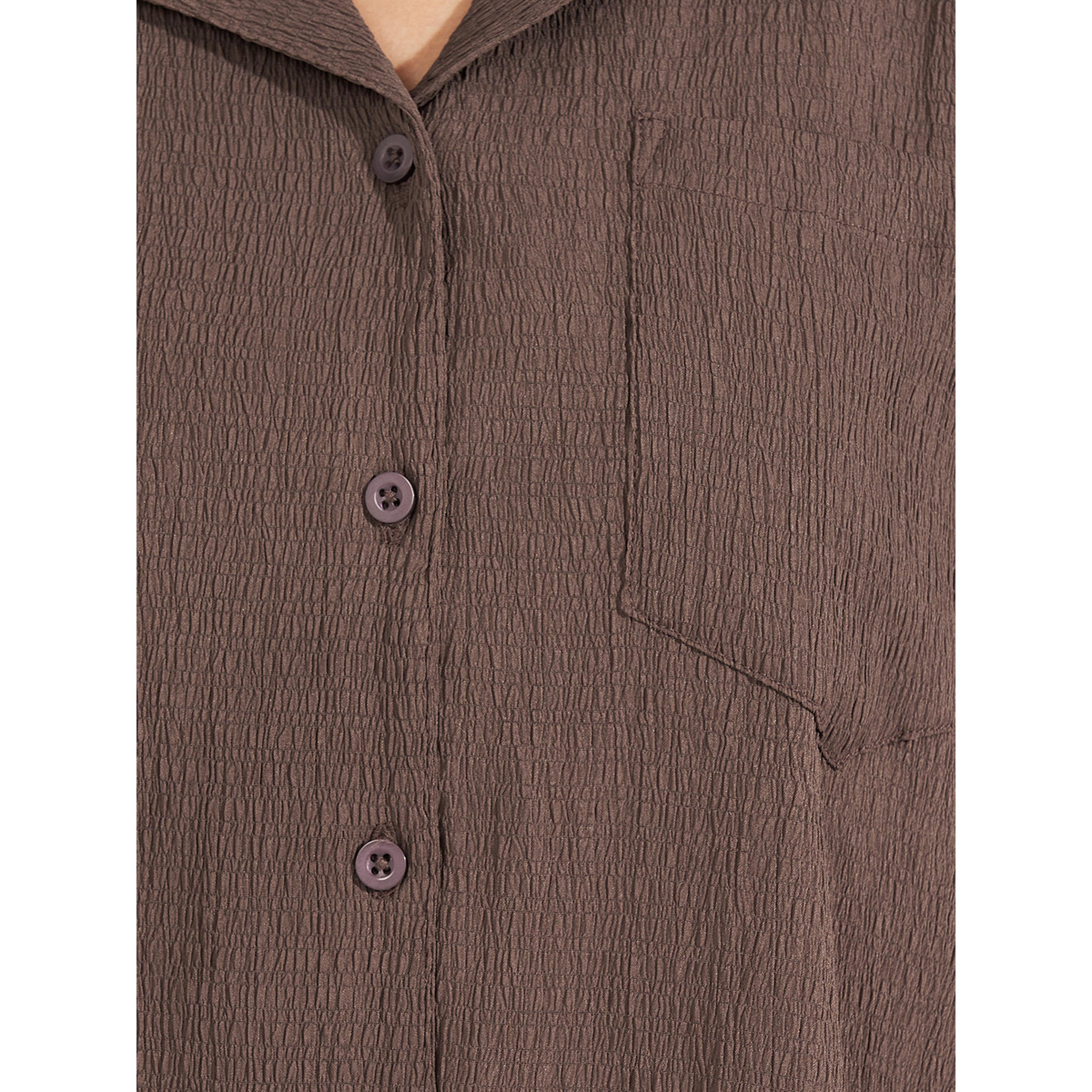 Styli Brown Textured Long Sleeve Shirt-women-clothing-shirtsandblouses-shirts-image-5