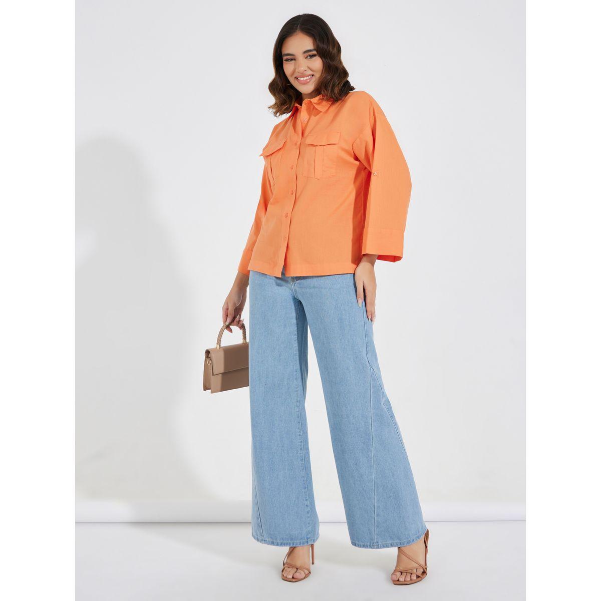 بلوزة فضفاضة بأكمام طويلة وتفاصيل جيوب-women-clothing-shirtsandblouses-shirts-image-2