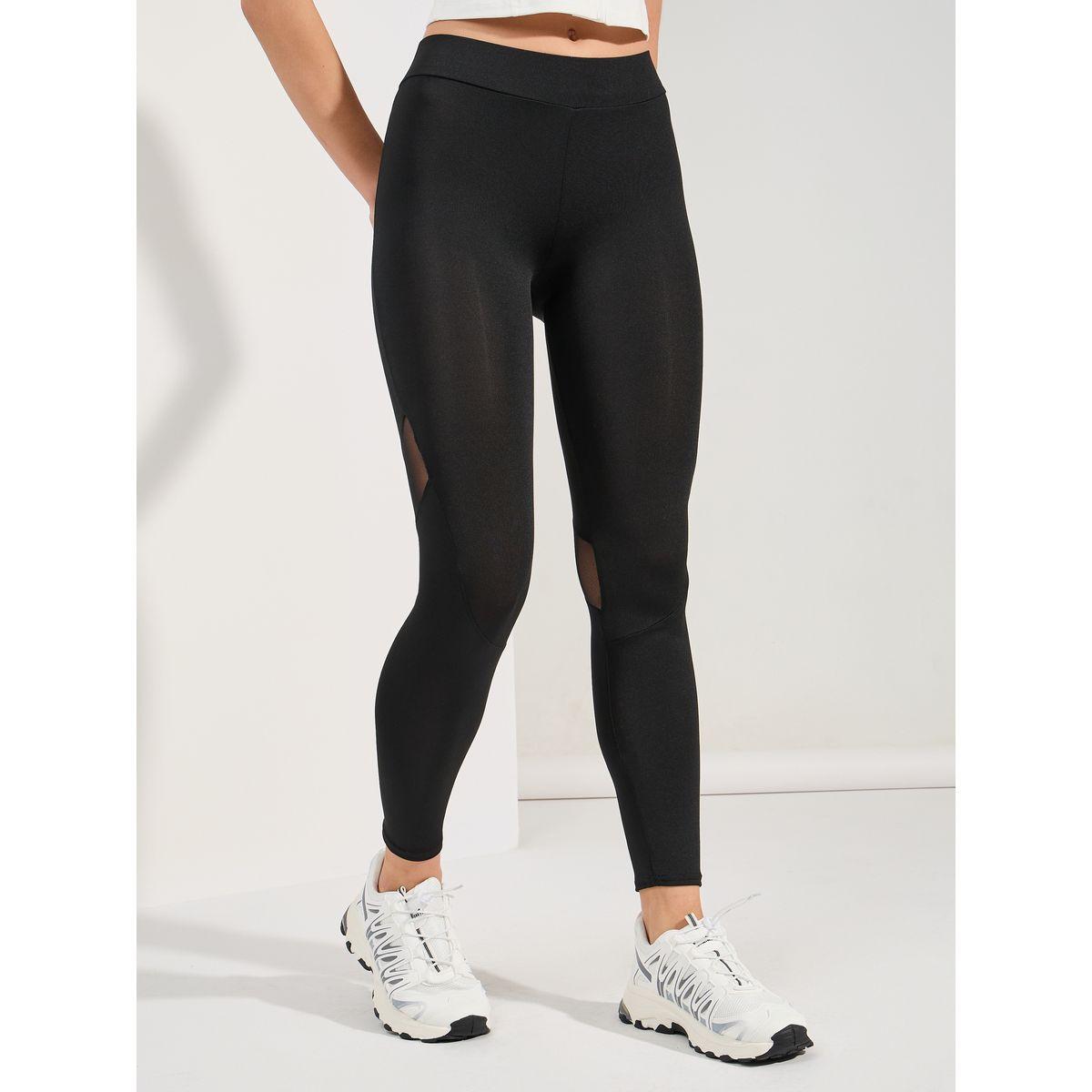 Styli Solid Color Mesh Patchwork Leggings-women-clothing-bottoms-leggings-image-1