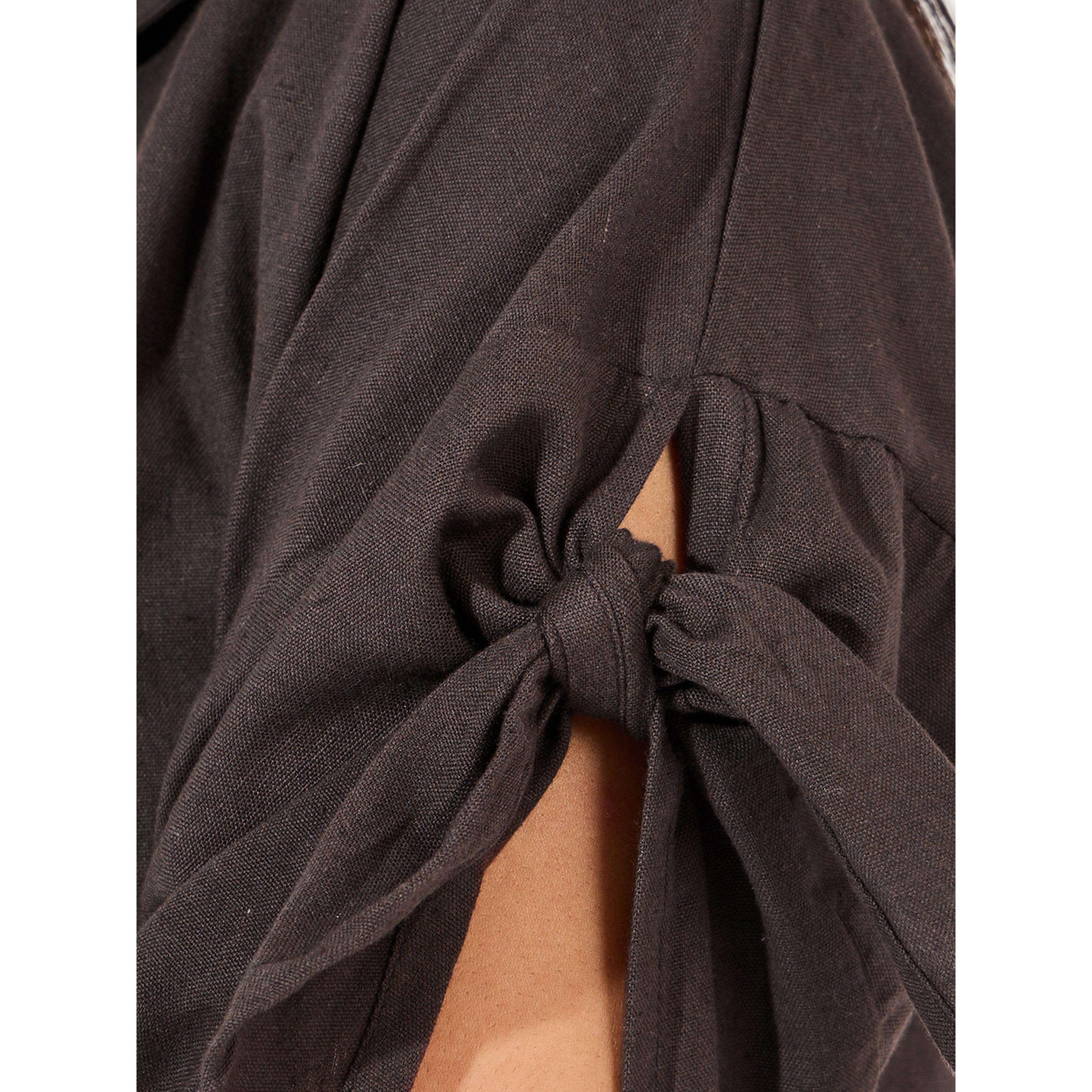 Styli Brown Cotton Blend Tie-Sleeve Shirt-women-clothing-shirtsandblouses-shirts-image-6