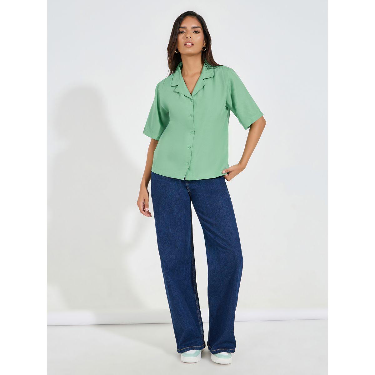 بلوزة سادة بقصة سائبة وياقة بشق-women-clothing-shirtsandblouses-shirts-image-2