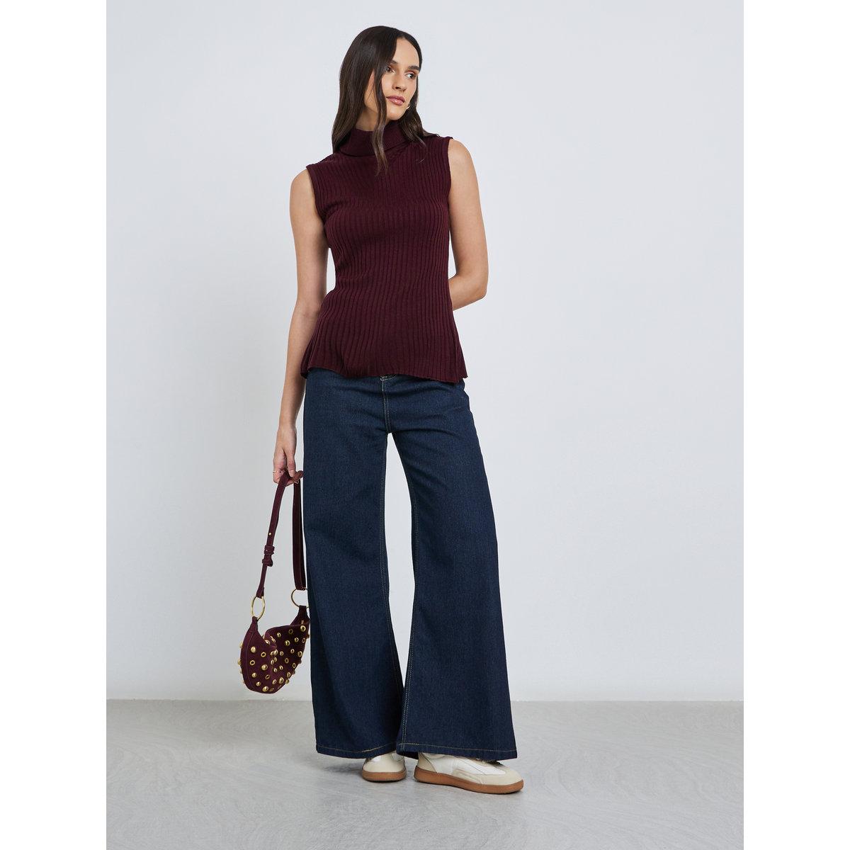 Styli Burgundy Ribbed Turtleneck Sleeveless Sweater-women-winterwear-cardigansandjumpers-jumpers-image-2