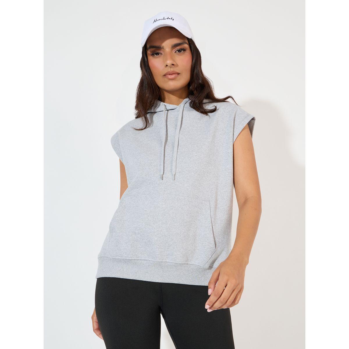 Shop Styli Regular Fit Sleeveless Hoodie with Dropped