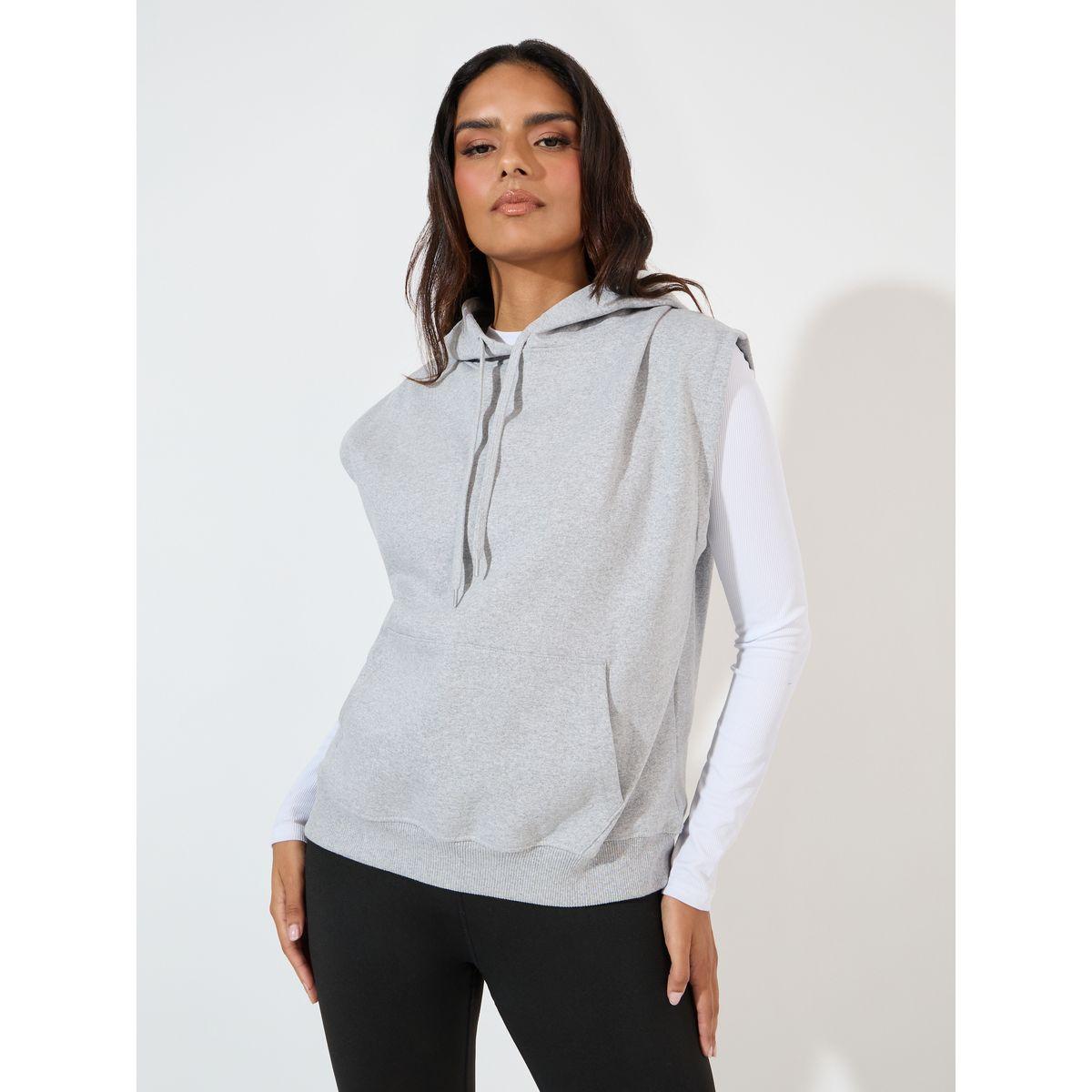 Shop Styli Regular Fit Sleeveless Hoodie with Dropped