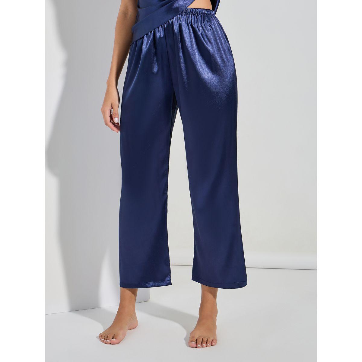 طقم من بنطال بيجاما مع بلوزة ساتان سادة بحمالات-women-clothing-nightwear-pyjamas-longsets-image-5