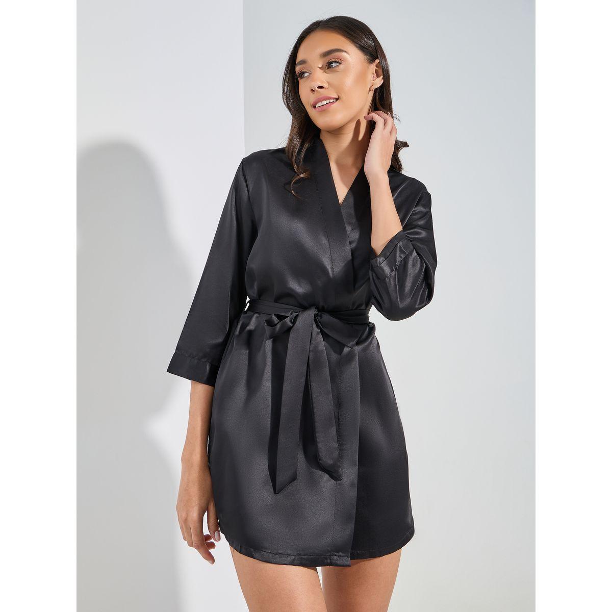 Styli Unwind Solid Satin Belted Robe-women-clothing-nightwear-robes-image-1