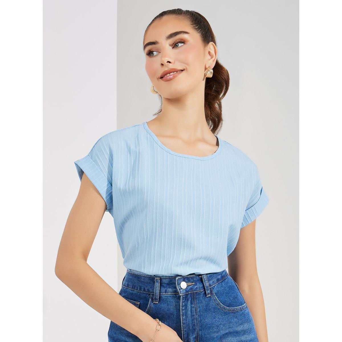 Styli Solid Batwing Sleeves Textured Blouse-women-clothing-shirtsandblouses-blouses-image-1