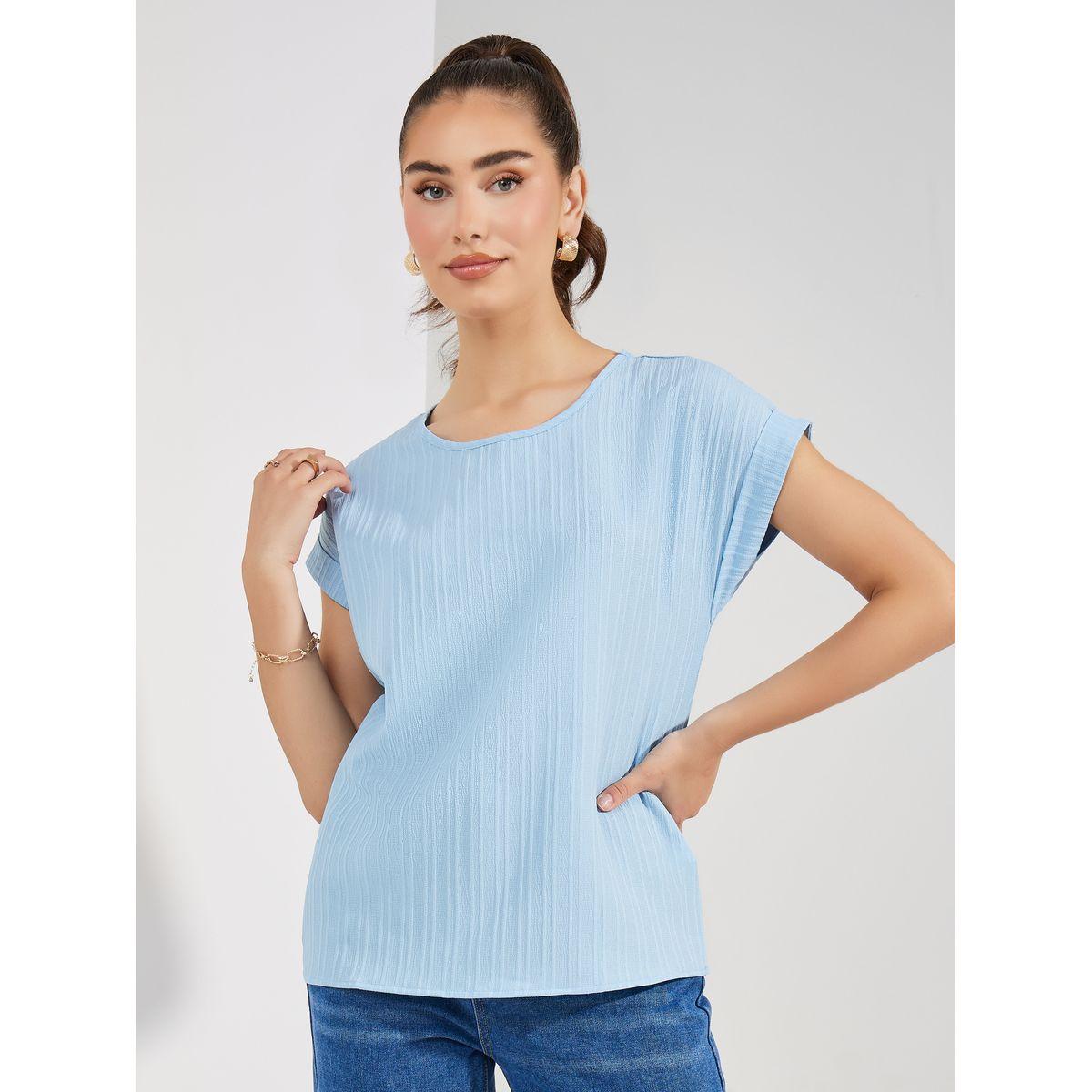 Styli Solid Batwing Sleeves Textured Blouse-women-clothing-shirtsandblouses-blouses-image-2