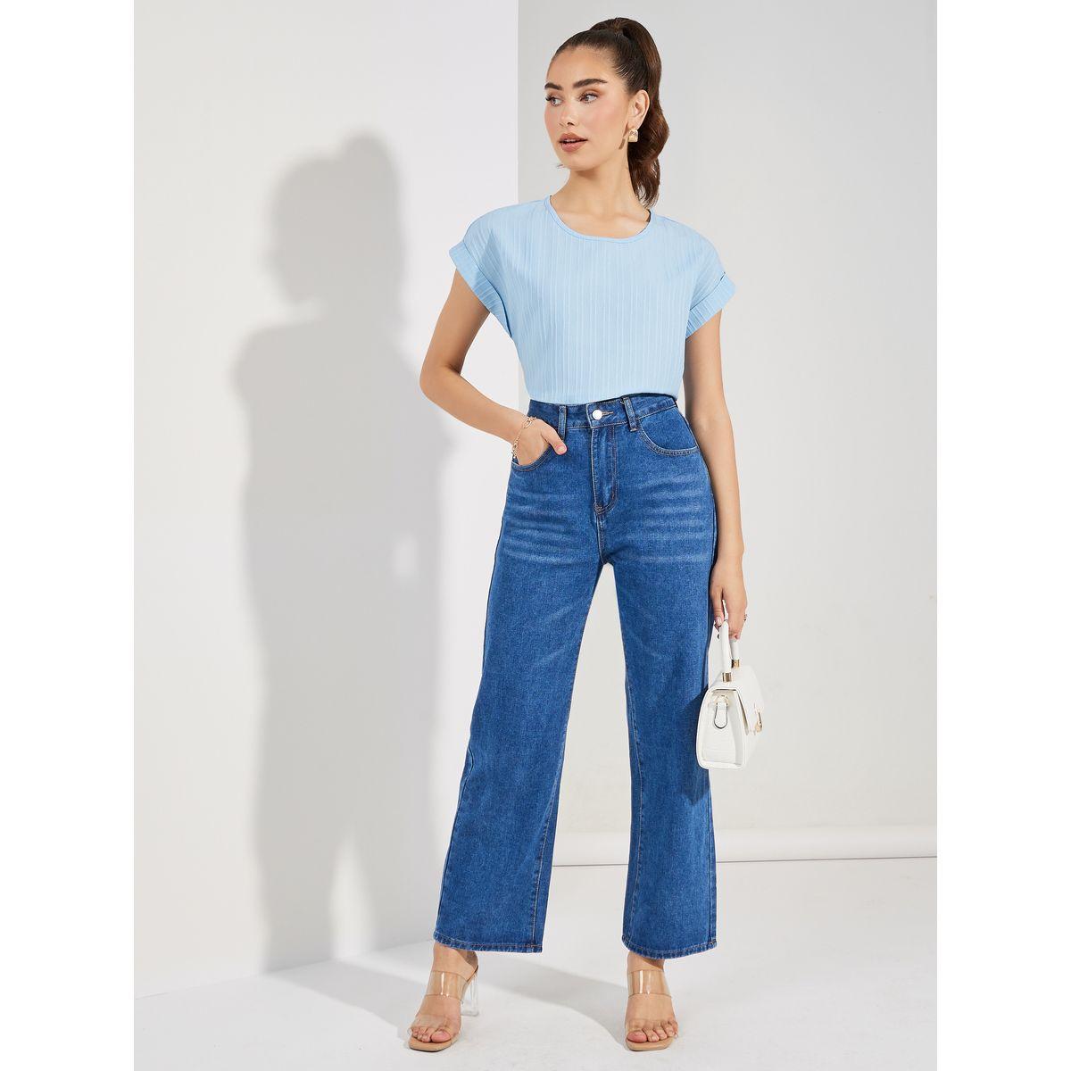 Styli Solid Batwing Sleeves Textured Blouse-women-clothing-shirtsandblouses-blouses-image-3