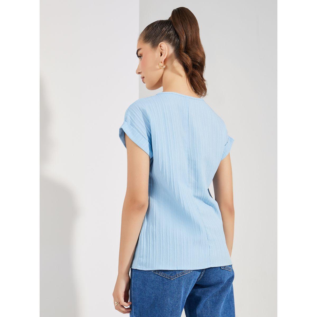 Styli Solid Batwing Sleeves Textured Blouse-women-clothing-shirtsandblouses-blouses-image-5