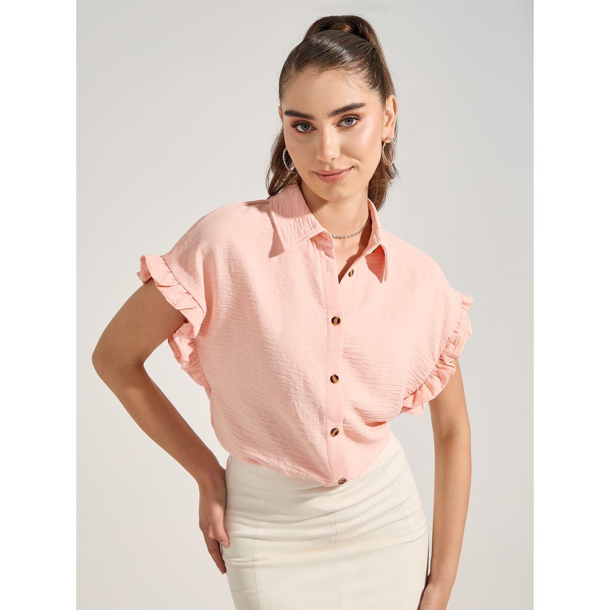 Styli Ruffled Cuff Short Sleeves Shirt with Buttons-women-clothing-shirtsandblouses-shirts-image-1