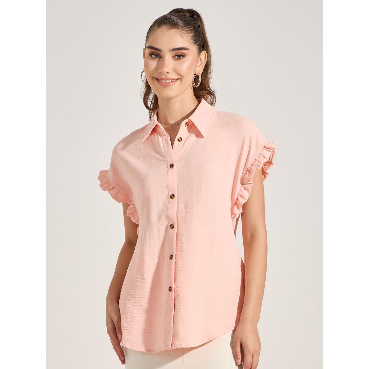 Styli Ruffled Cuff Short Sleeves Shirt with Buttons-women-clothing-shirtsandblouses-shirts-image-3