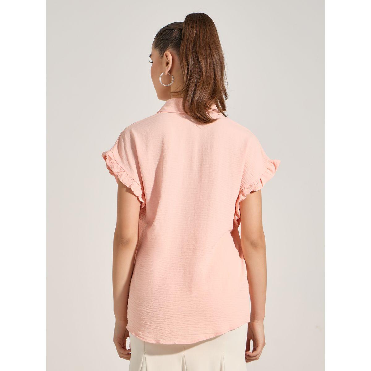 Styli Ruffled Cuff Short Sleeves Shirt with Buttons-women-clothing-shirtsandblouses-shirts-image-5