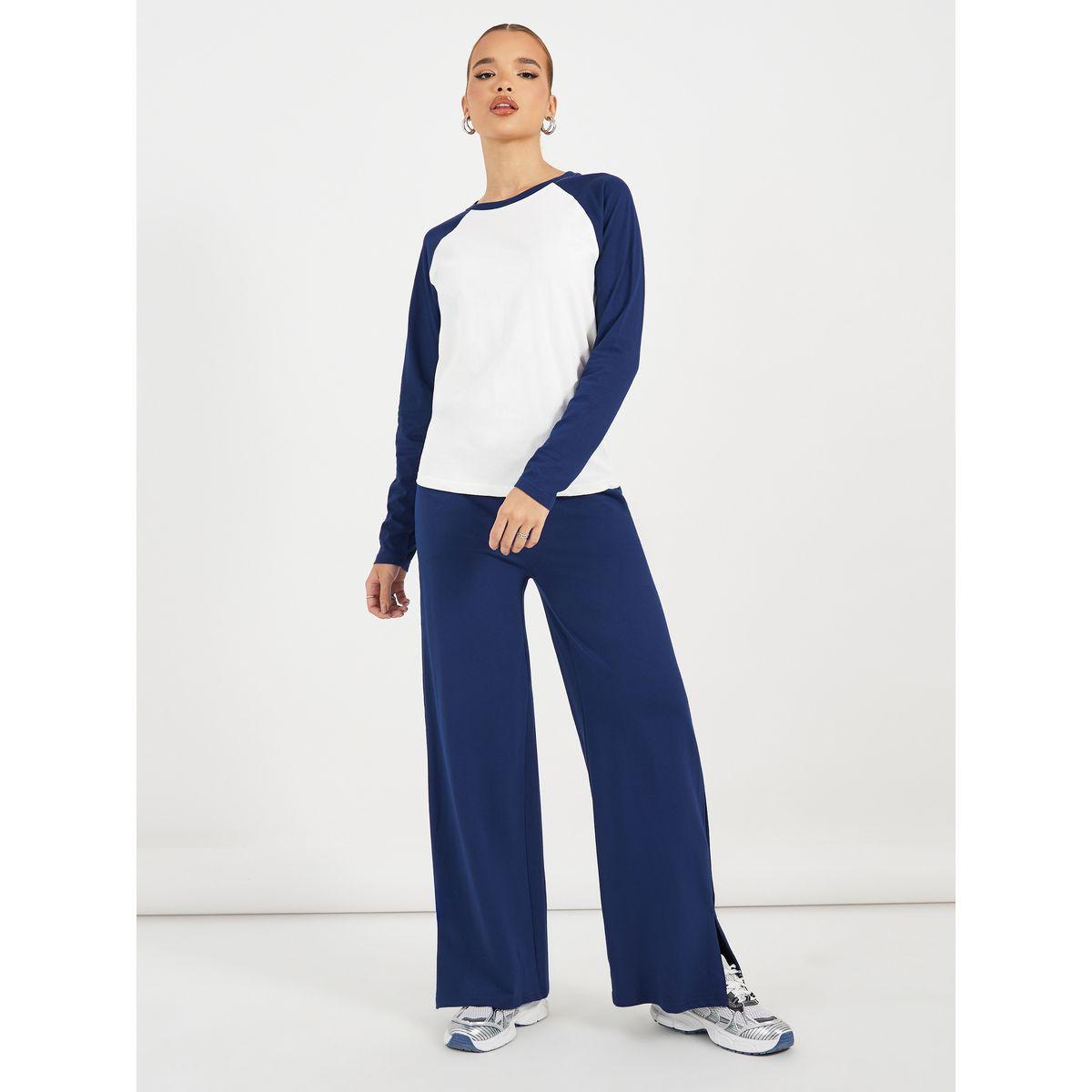 Styli Contrast Raglan Sleeve T-Shirt & Wide Leg Joggers Co-Ords-women-clothing-coordsets-image-1