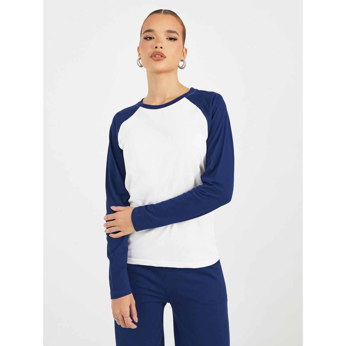 Styli Contrast Raglan Sleeve T-Shirt & Wide Leg Joggers Co-Ords-women-clothing-coordsets-image-2