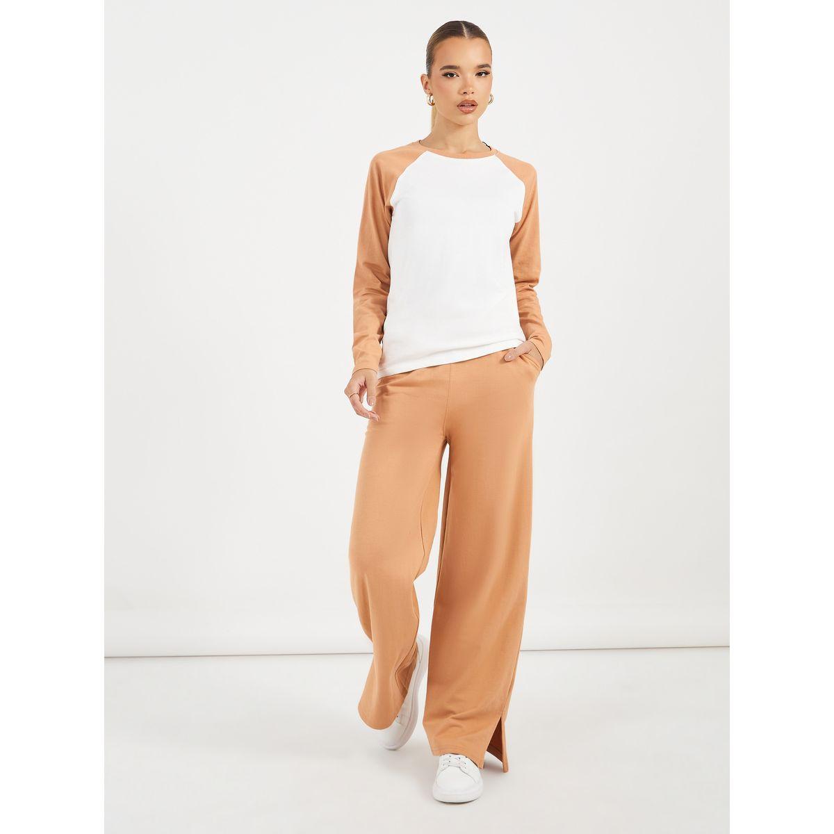 Styli Contrast Raglan Long Sleeve T-Shirt & Wide Leg Joggers Co-Ords-women-clothing-coordsets-image-2