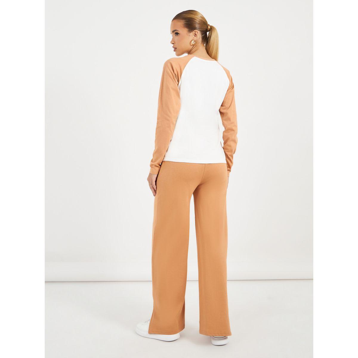 Styli Contrast Raglan Long Sleeve T-Shirt & Wide Leg Joggers Co-Ords-women-clothing-coordsets-image-5