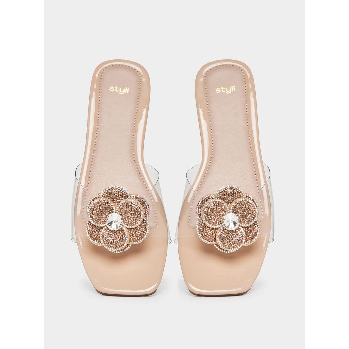Styli Flower Rhinestone Decor Flat Sandals-women-shoes-sandals-flats-image-6
