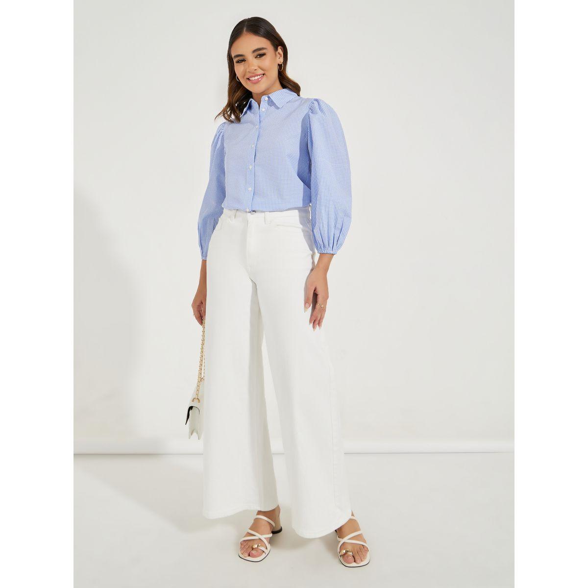 Styli Gingham Check Shirt with Balloon Sleeves-women-clothing-shirtsandblouses-shirts-image-2