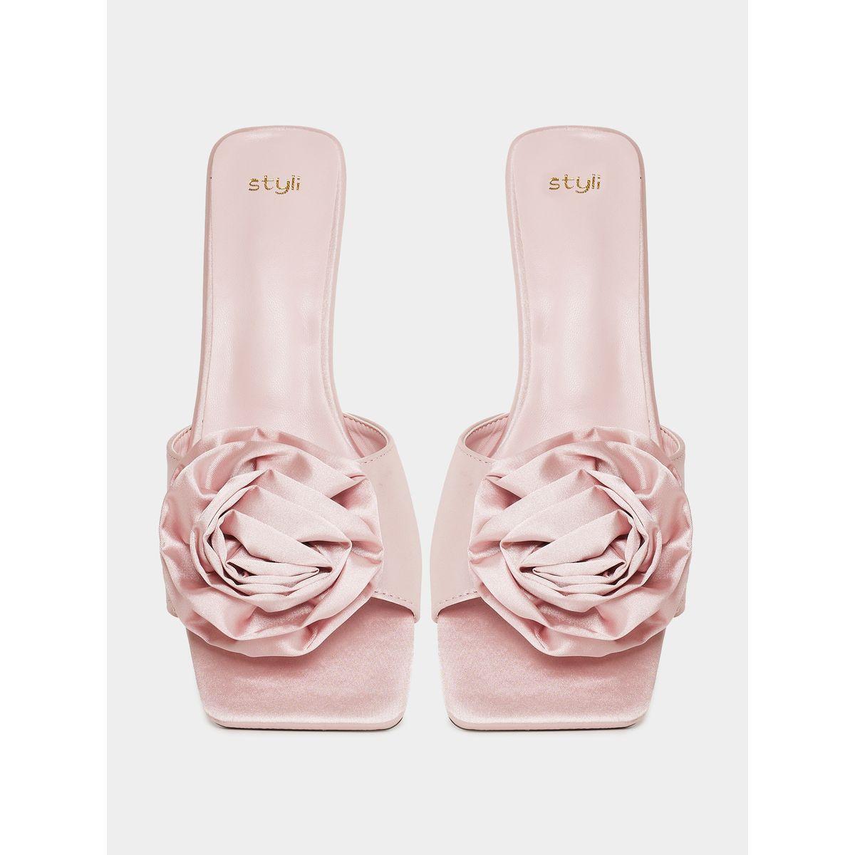 Styli Flower Embellished Kitten Heel Sandals-women-shoes-heels-image-6