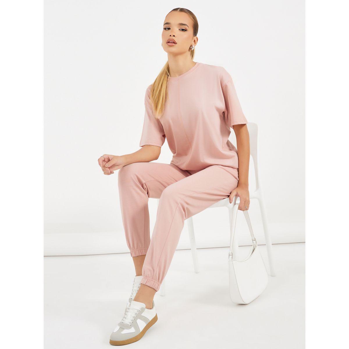 Styli Overlock Seam Detail T-Shirt & Cuffed Joggers Co-Ords-women-clothing-coordsets-image-1