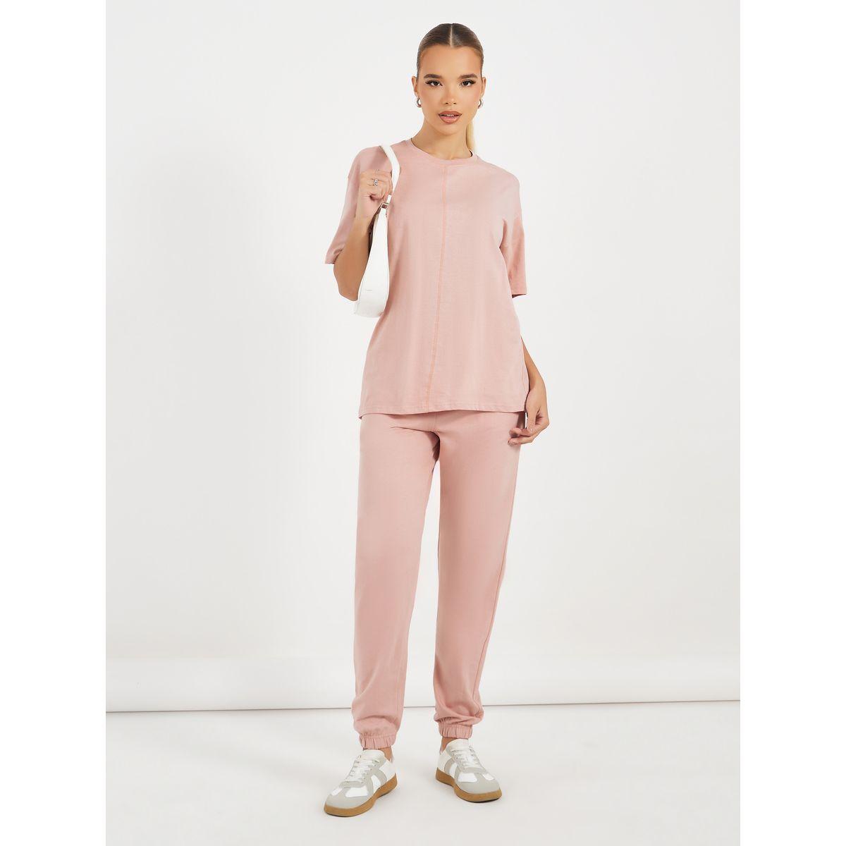 Styli Overlock Seam Detail T-Shirt & Cuffed Joggers Co-Ords-women-clothing-coordsets-image-2