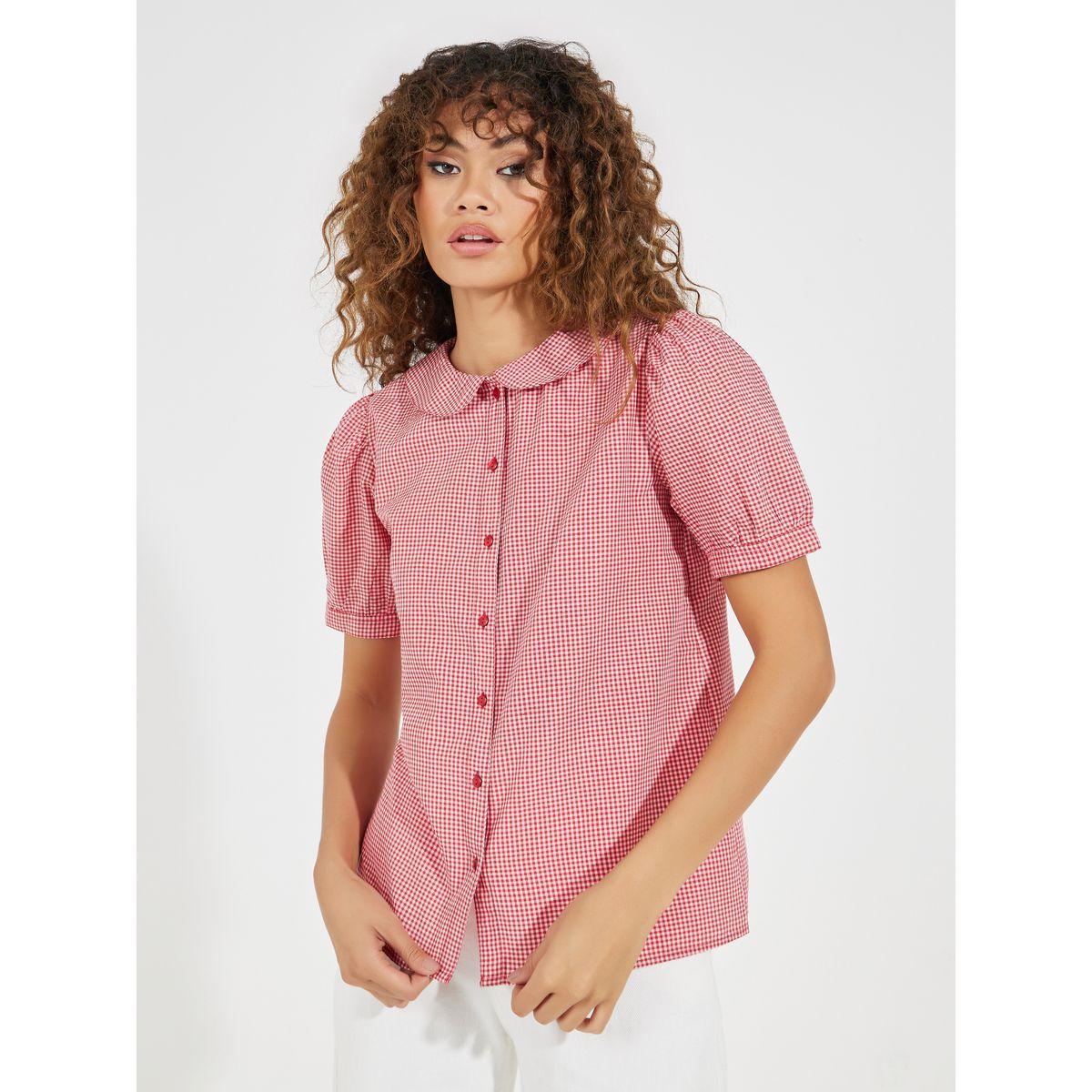Styli Gingham Relaxed Fit Shirt with Puff Sleeves-women-clothing-shirtsandblouses-shirts-image-3
