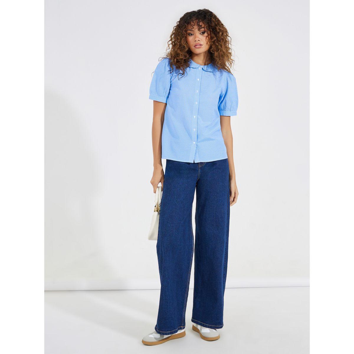 Styli Gingham Relaxed Fit Shirt with Puff Sleeves-women-clothing-shirtsandblouses-shirts-image-2