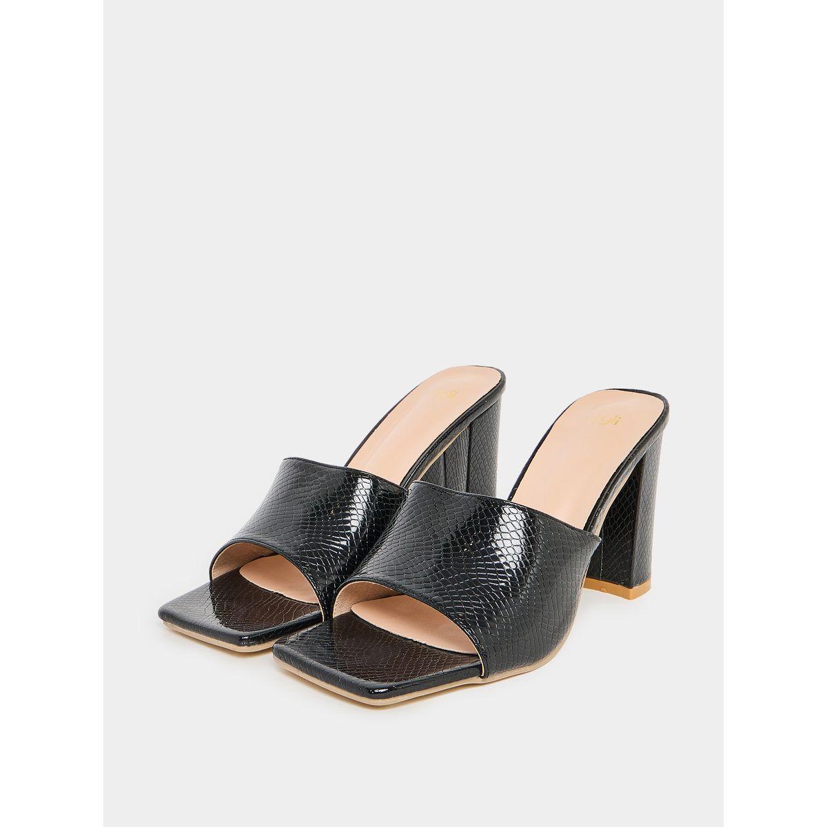 Styli Textured Open Toe Block Heel Sandals-women-shoes-heels-image-2