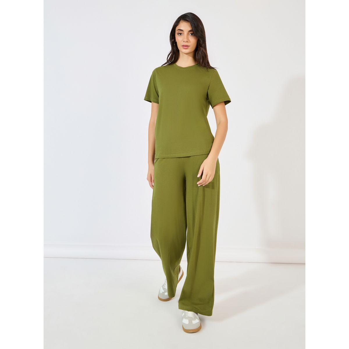 Styli Short Sleeve Crew Neck T-Shirt And Wide Leg Joggers Co-Ords Set-women-clothing-coordsets-image-2