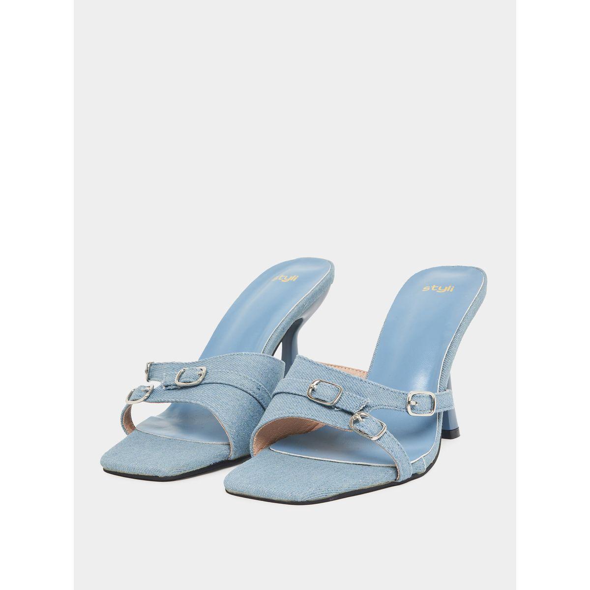 Styli Denim Look Buckle Strap Detail Sandals-women-shoes-heels-image-1