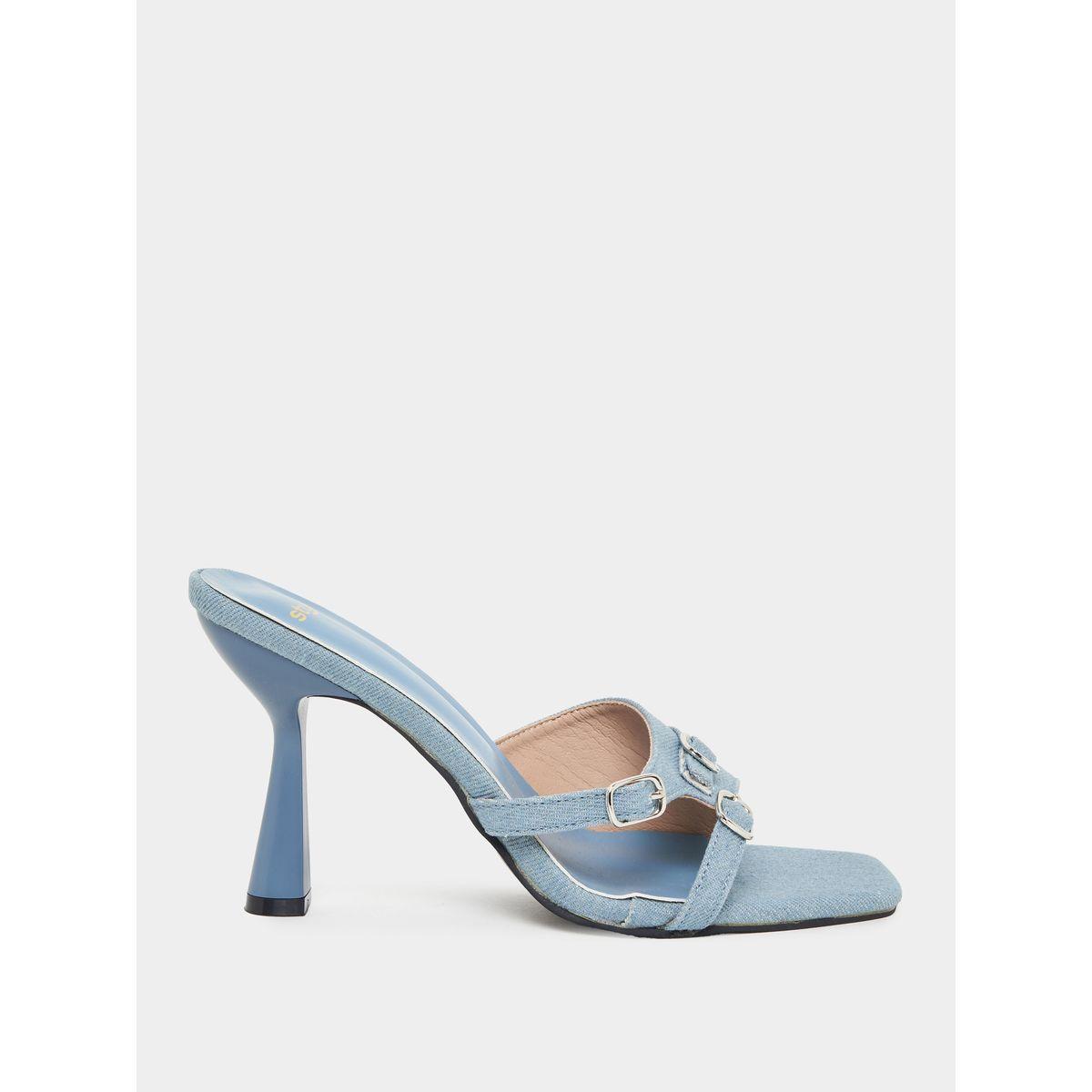 Styli Denim Look Buckle Strap Detail Sandals-women-shoes-heels-image-2