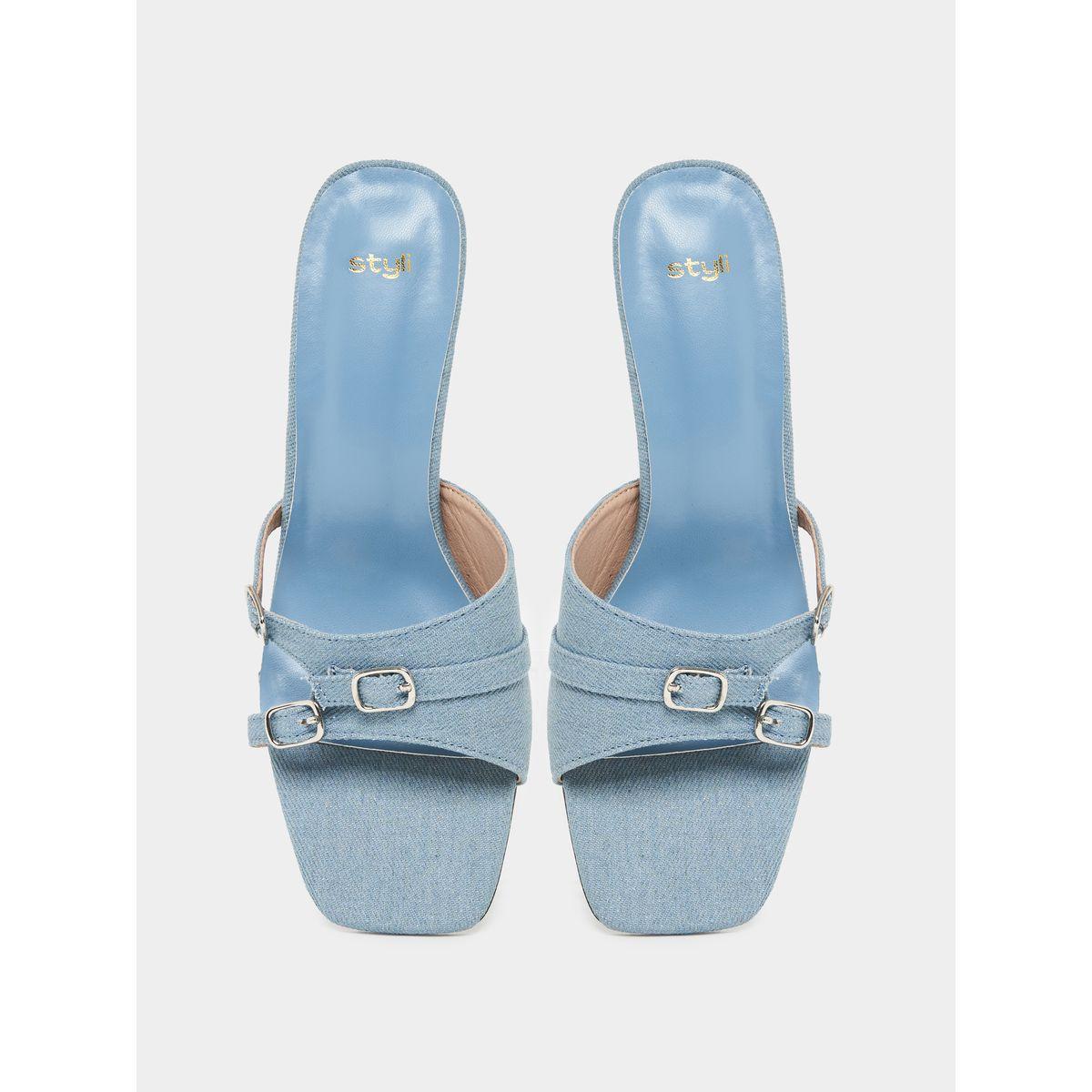 Styli Denim Look Buckle Strap Detail Sandals-women-shoes-heels-image-3