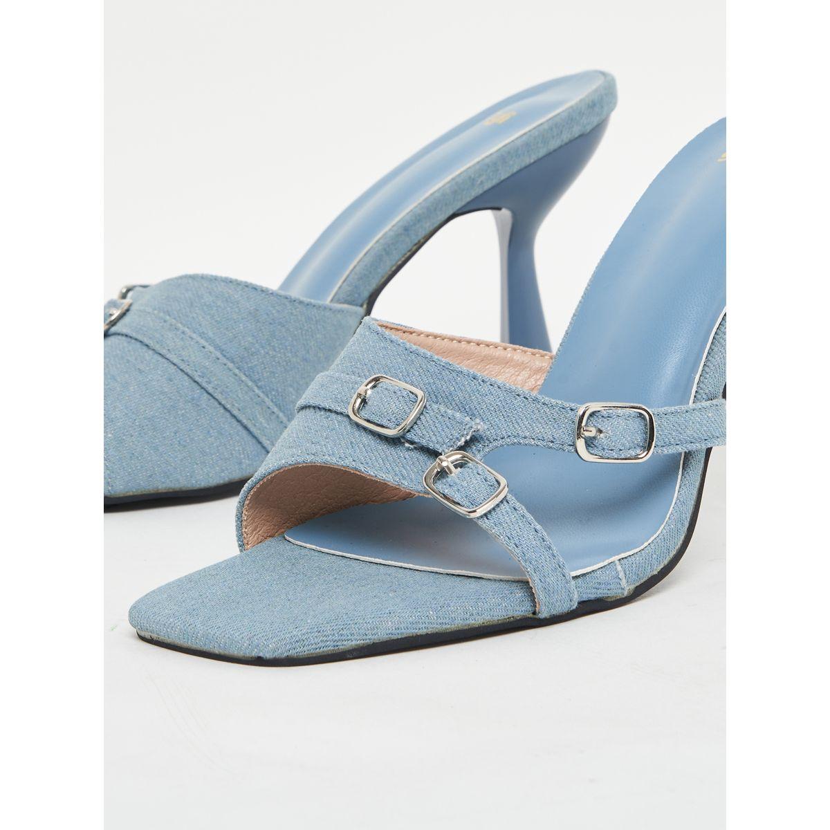 Styli Denim Look Buckle Strap Detail Sandals-women-shoes-heels-image-4