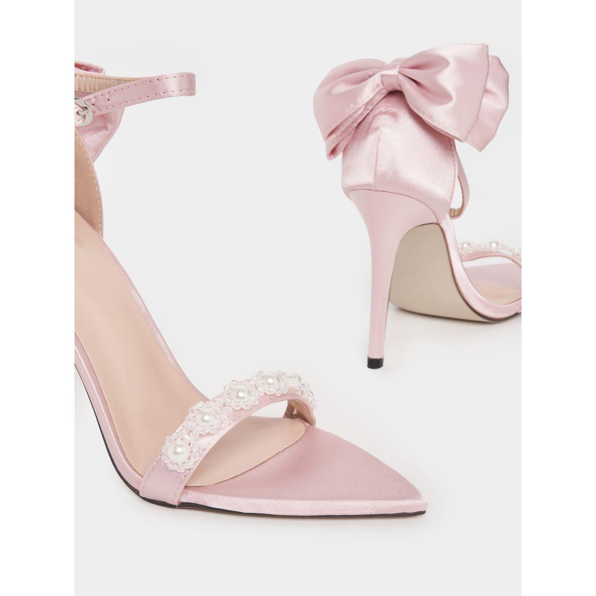 Styli Bow & Pearl Decor Ankle Strap Stiletto Sandals-women-shoes-heels-image-3