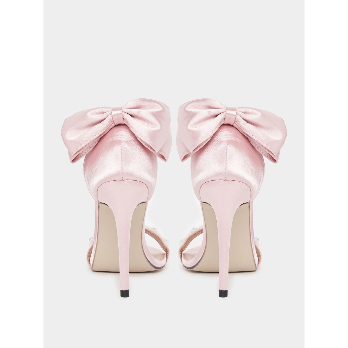 Styli Bow & Pearl Decor Ankle Strap Stiletto Sandals-women-shoes-heels-image-4