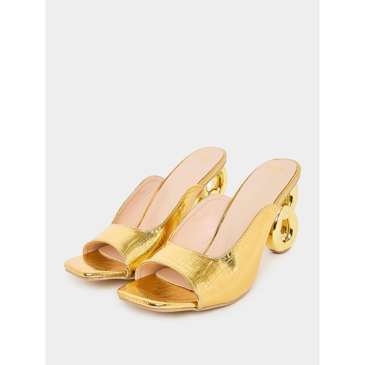 Styli Chain Heel Design Square Toe Heel Sandals-women-shoes-heels-image-2