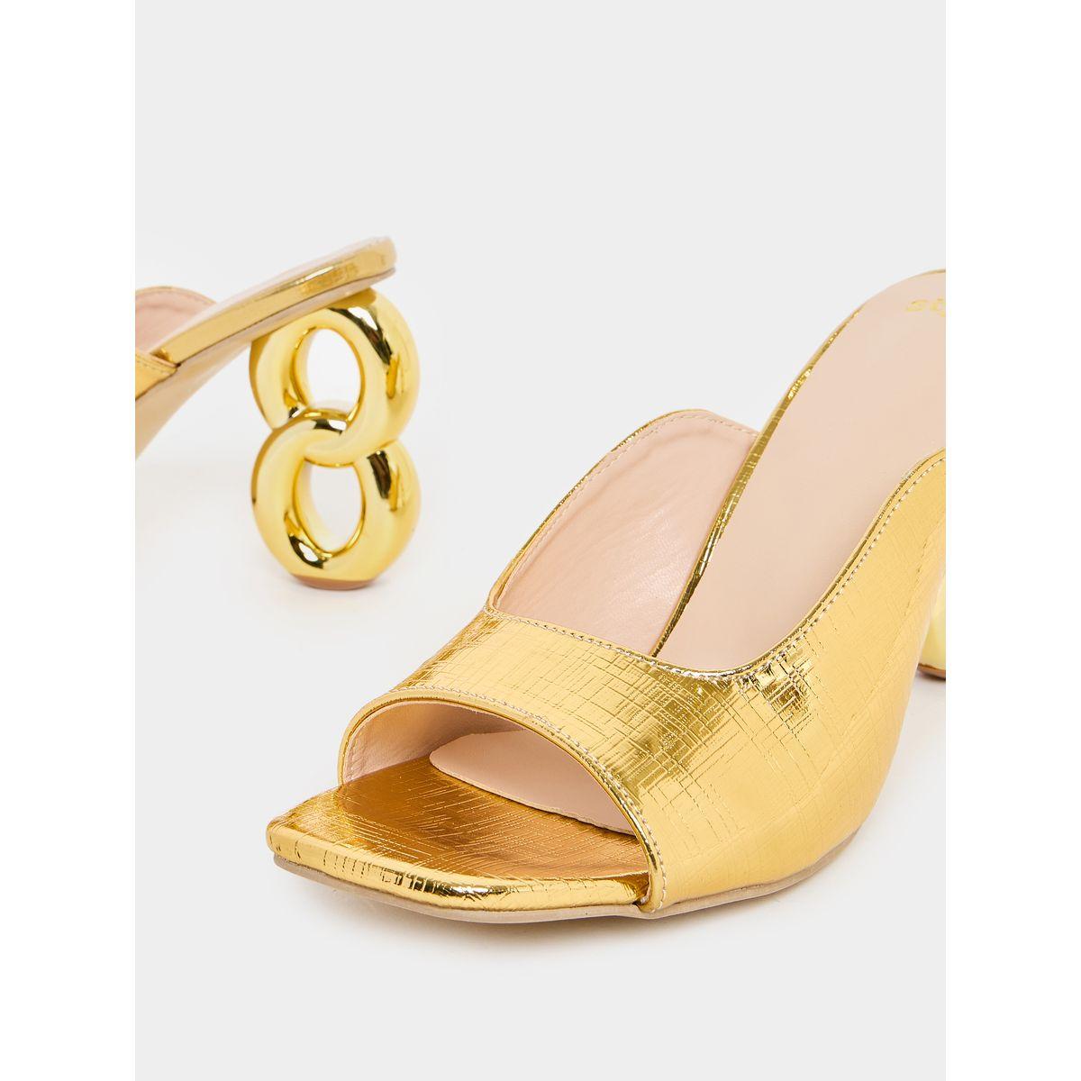 Styli Chain Heel Design Square Toe Heel Sandals-women-shoes-heels-image-3