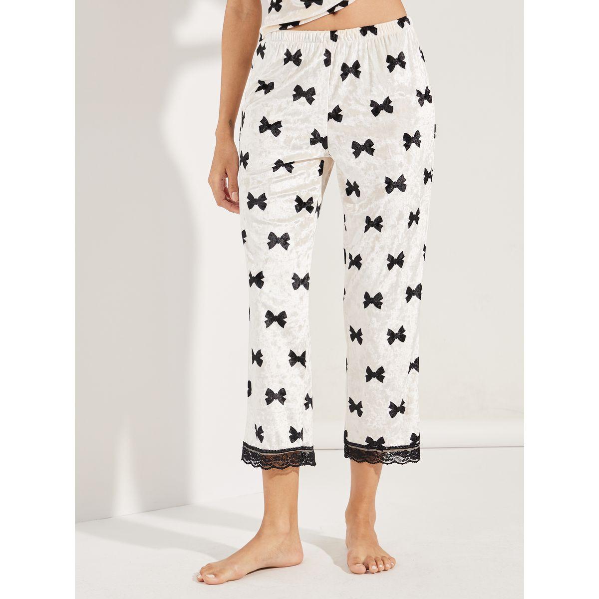 Styli Unwind AOP Bow Print lace Detail Cami & Crop Pant Pyjama Set-women-clothing-nightwear-pyjamas-longsets-image-5