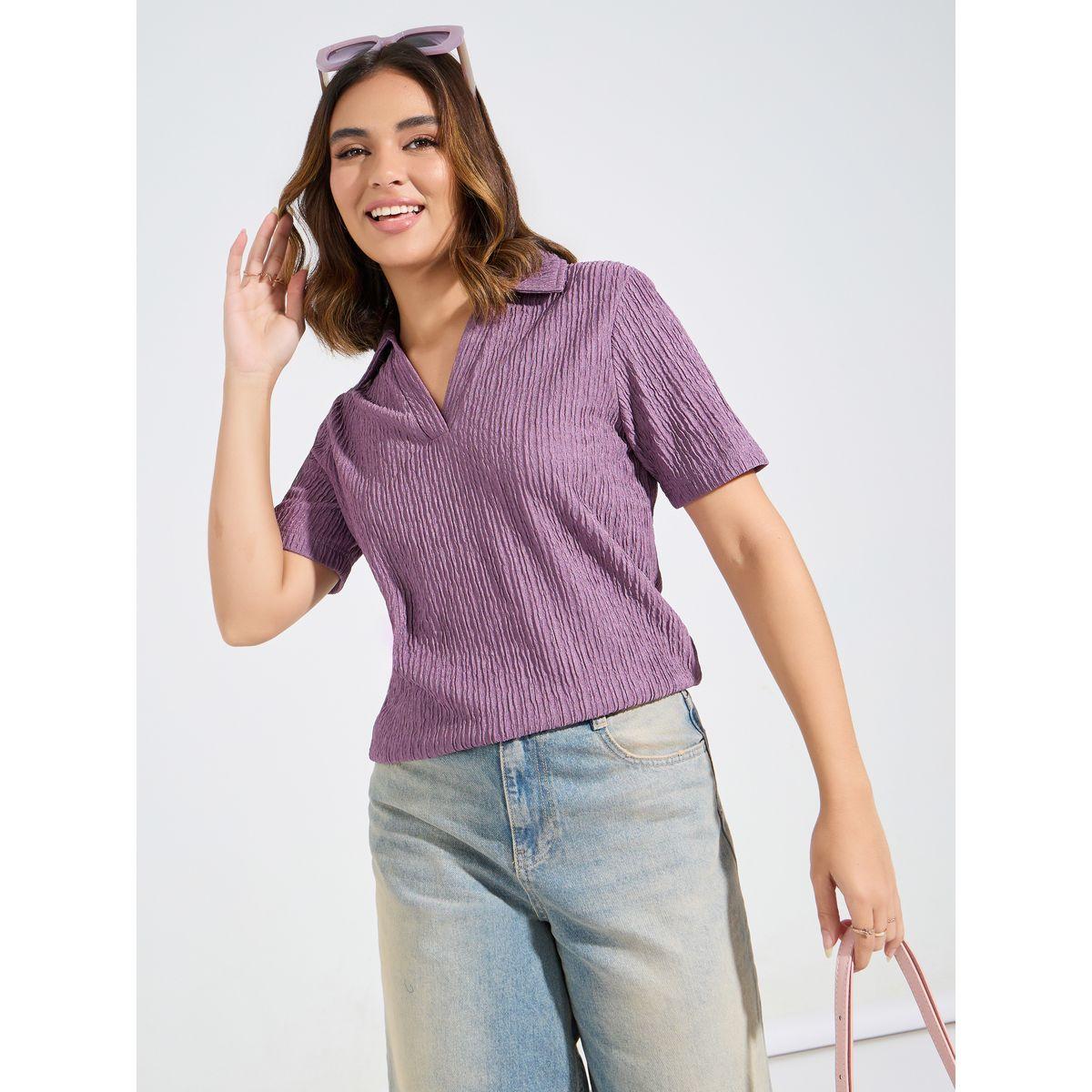 Styli Elevate Textured Knit Polo T-Shirt-women-clothing-tshirts-image-1