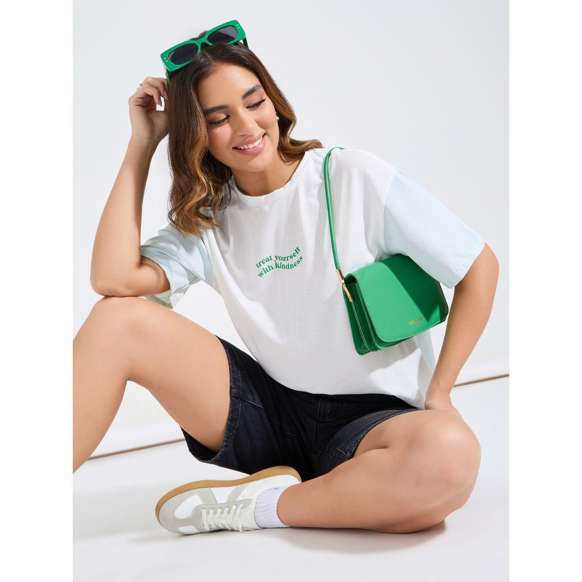 Styli Elevate Regular Fit Stripe Printed T-Shirt with Dropped Shoulder-women-clothing-tshirts-image-1