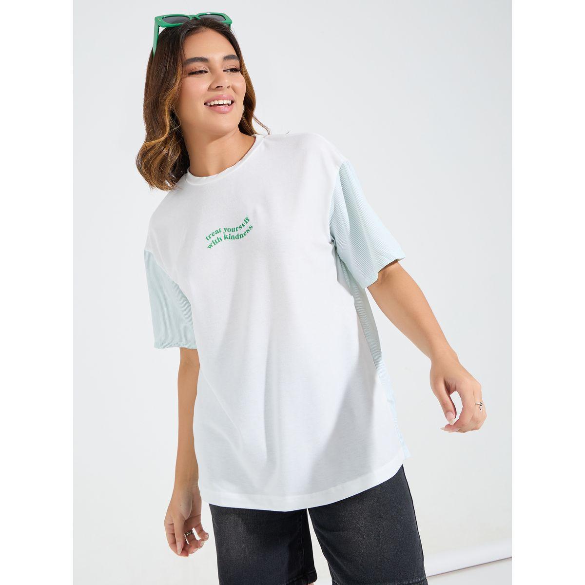 Styli Elevate Regular Fit Stripe Printed T-Shirt with Dropped Shoulder-women-clothing-tshirts-image-3