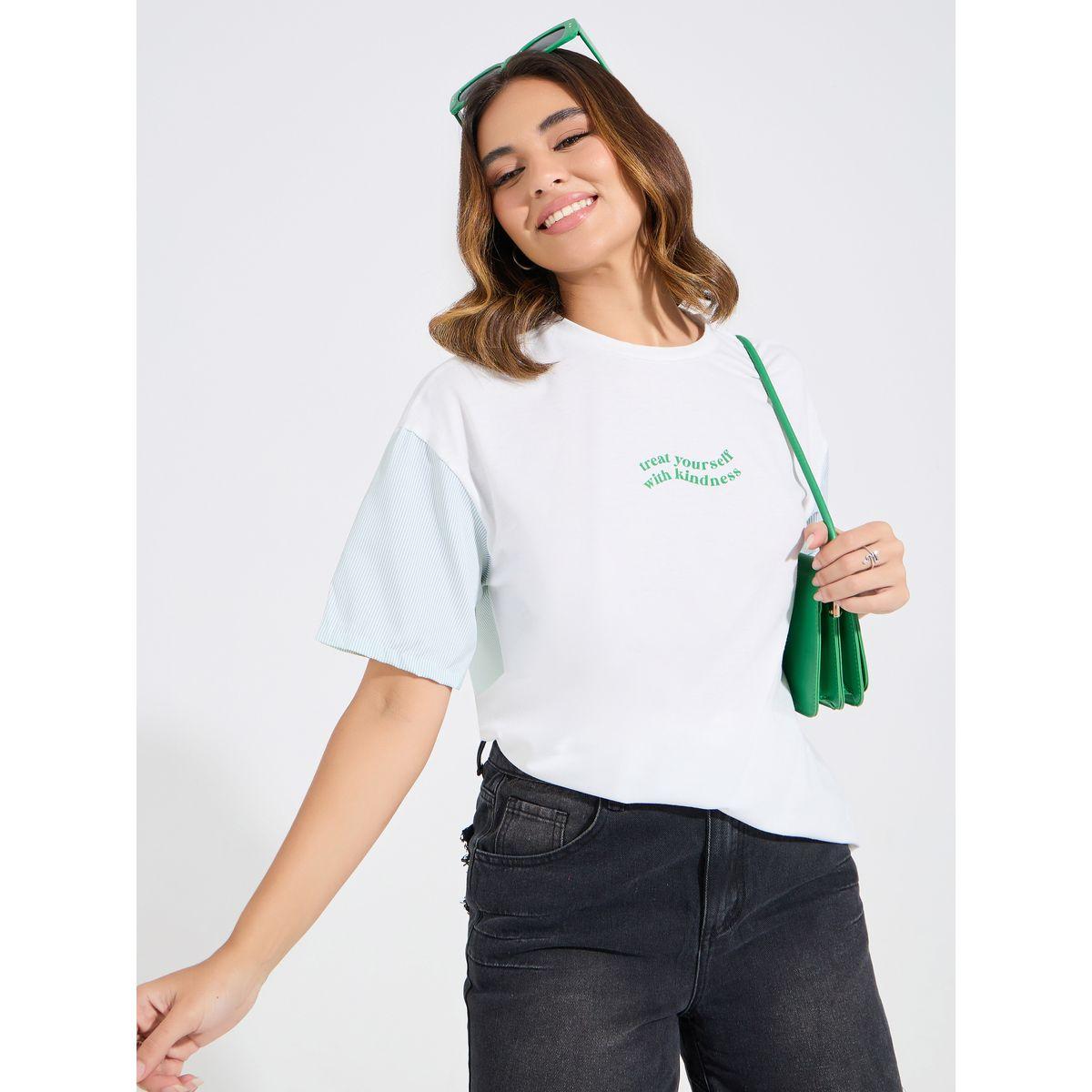 Styli Elevate Regular Fit Stripe Printed T-Shirt with Dropped Shoulder-women-clothing-tshirts-image-4