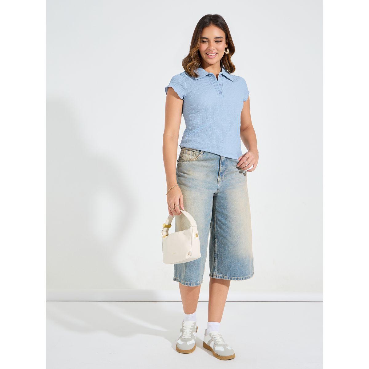 تيشيرت بياقة بولو وقصة عادية مع اكمام كاب-women-clothing-tshirts-image-2